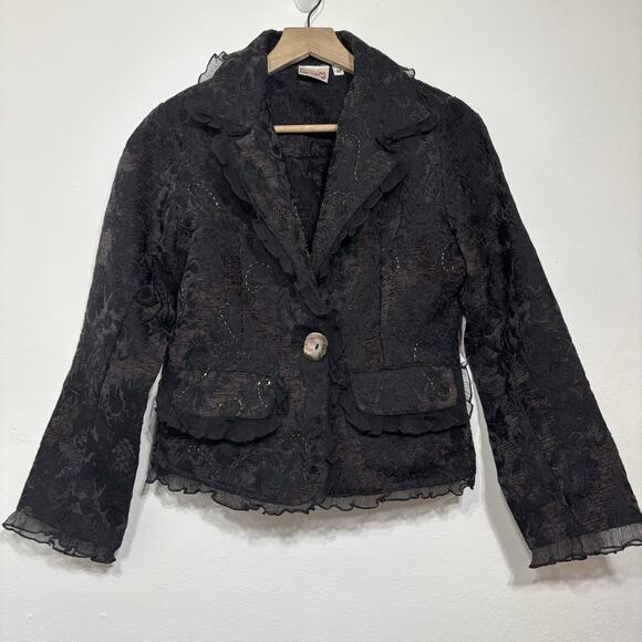 Beverly's Dark Lace Accent Beaded Button Blazer Medium Witchy Whimsigoth Fairy - Picture 3 of 9